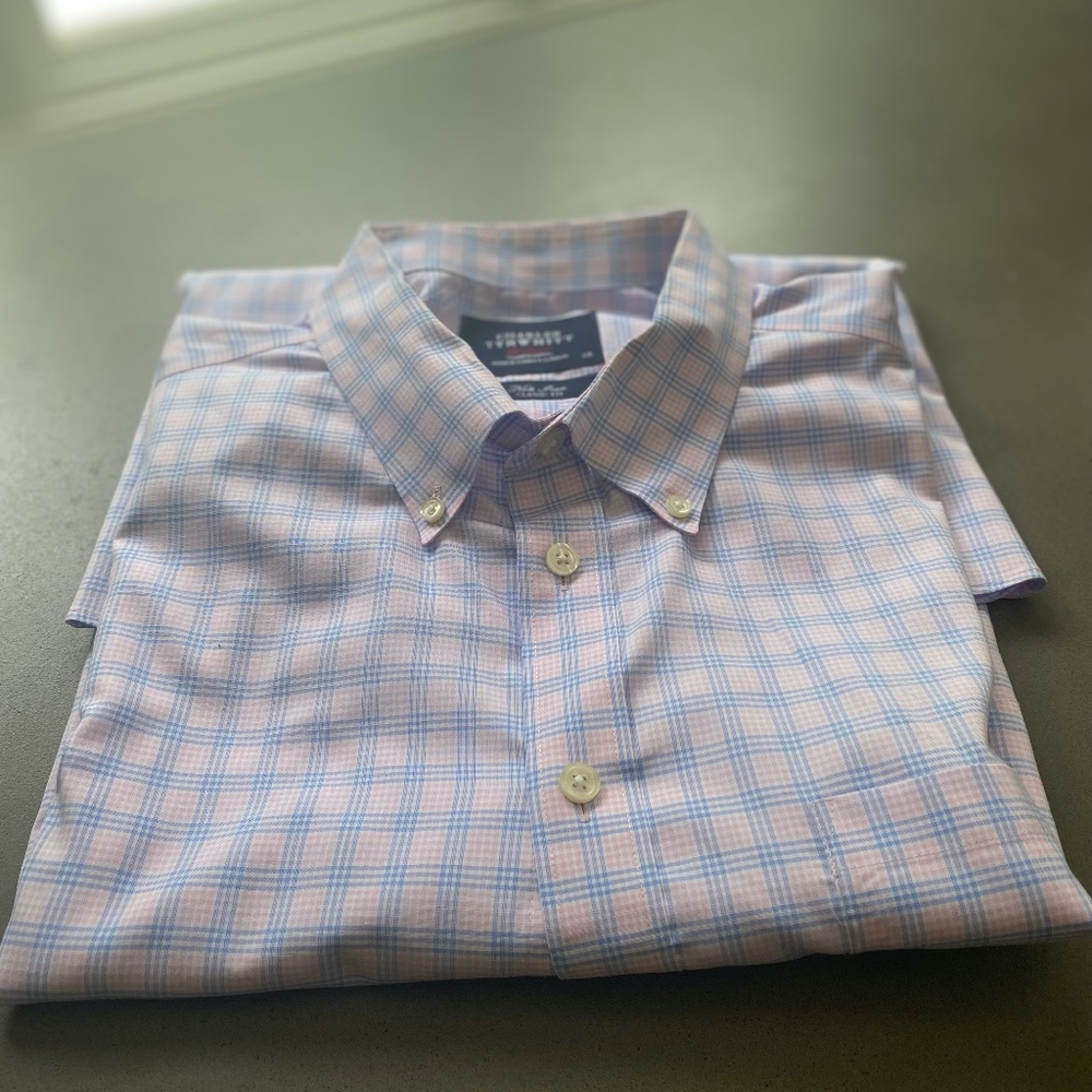 Charles Tyrwhitt XL - Classic Fit - Blue and Pink Plaid Button Down -